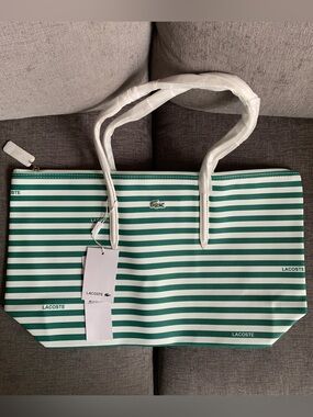 Lacoste L.12.12 Concept Tote handbag green strips NWT